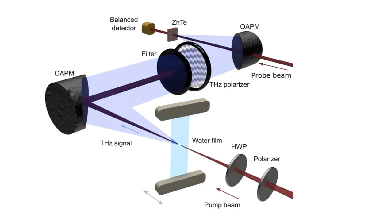 Diagram illustrating Terahertz (THz) wave generation and detection setup