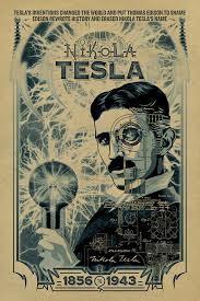 Portrait of Nikola Tesla, inventor and electrical engineer, surrounded by electric arcs