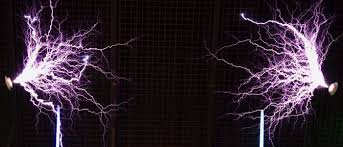 High-voltage electrical discharges illustrating Nikola Tesla's experiments with electricity