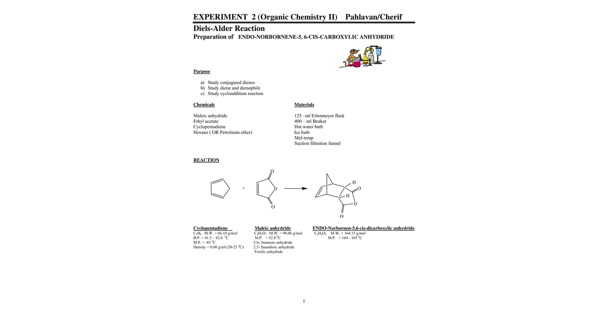 Experiment 02 Diels Alder Reaction Preparation Of Endo Norbornene 5,6 Cis Carboxylic Anhydride