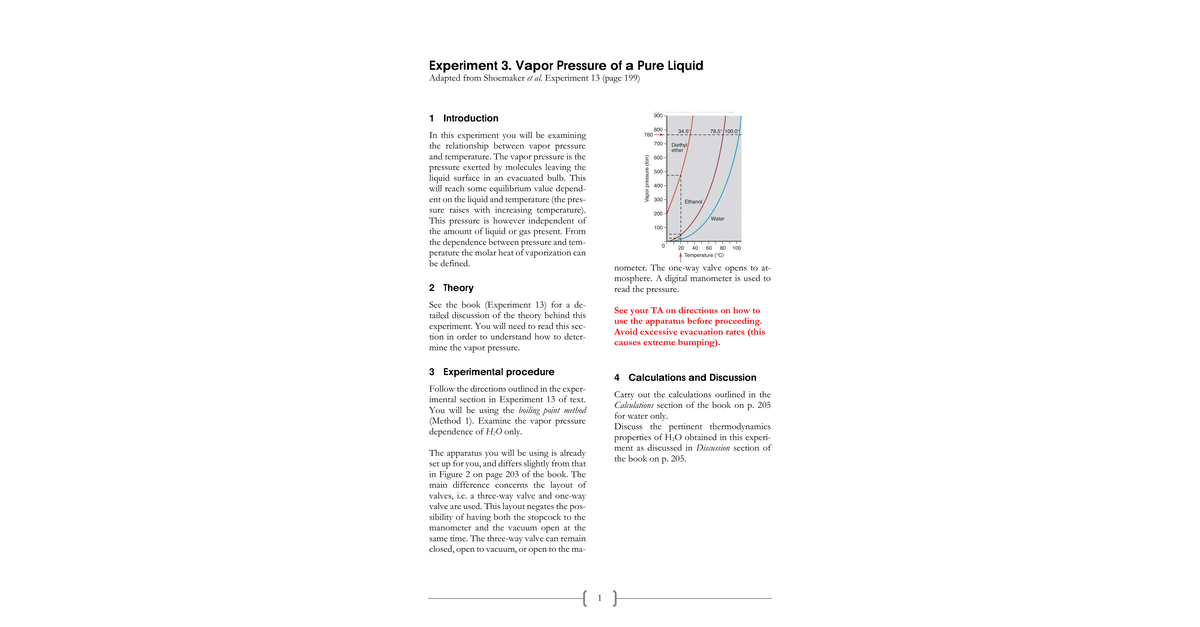 Experiment 03 Vapor Pressure Of Pure Liquid