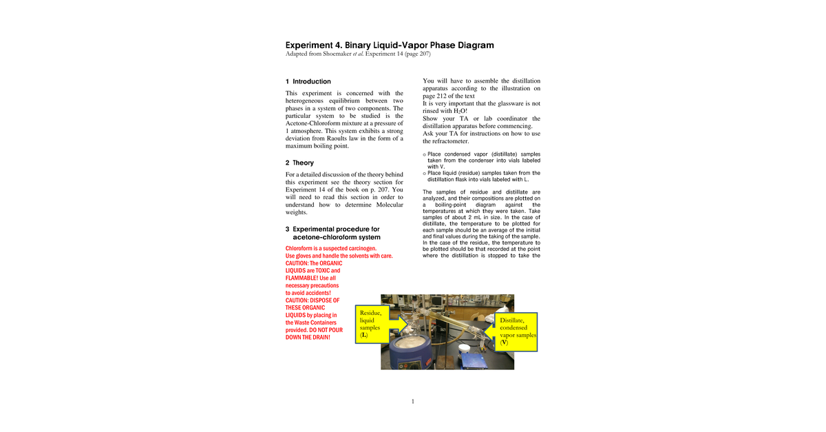 Experiment 04 Binary Liquid Vapor Phase Diagram