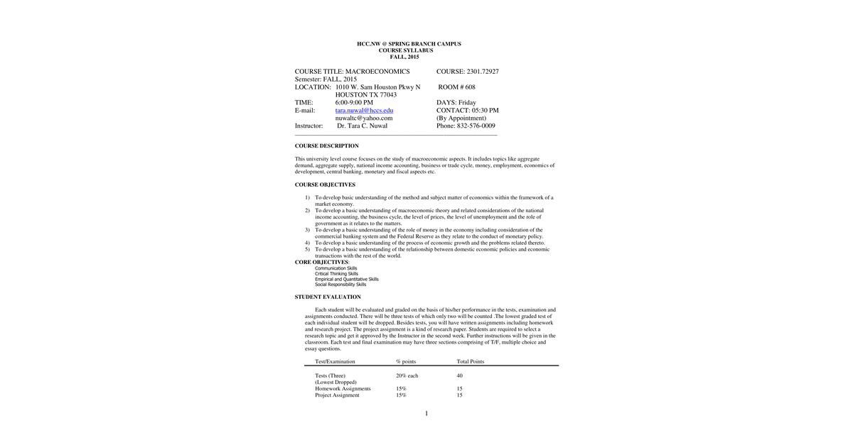 ECON 2301 72927 Syllabus Sara