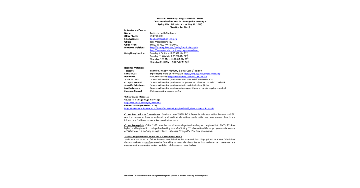 Sp2016 CHEM 2425 90613 Giesbrecht
