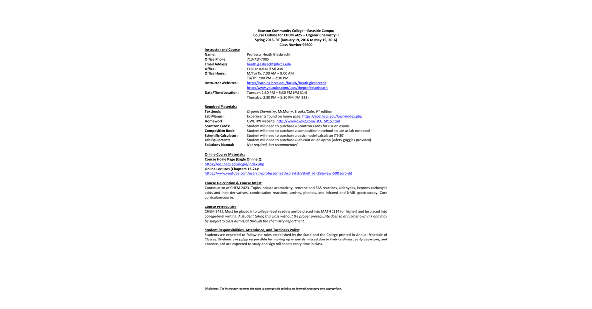 Sp2016 CHEM 2425 95600 Giesbrecht