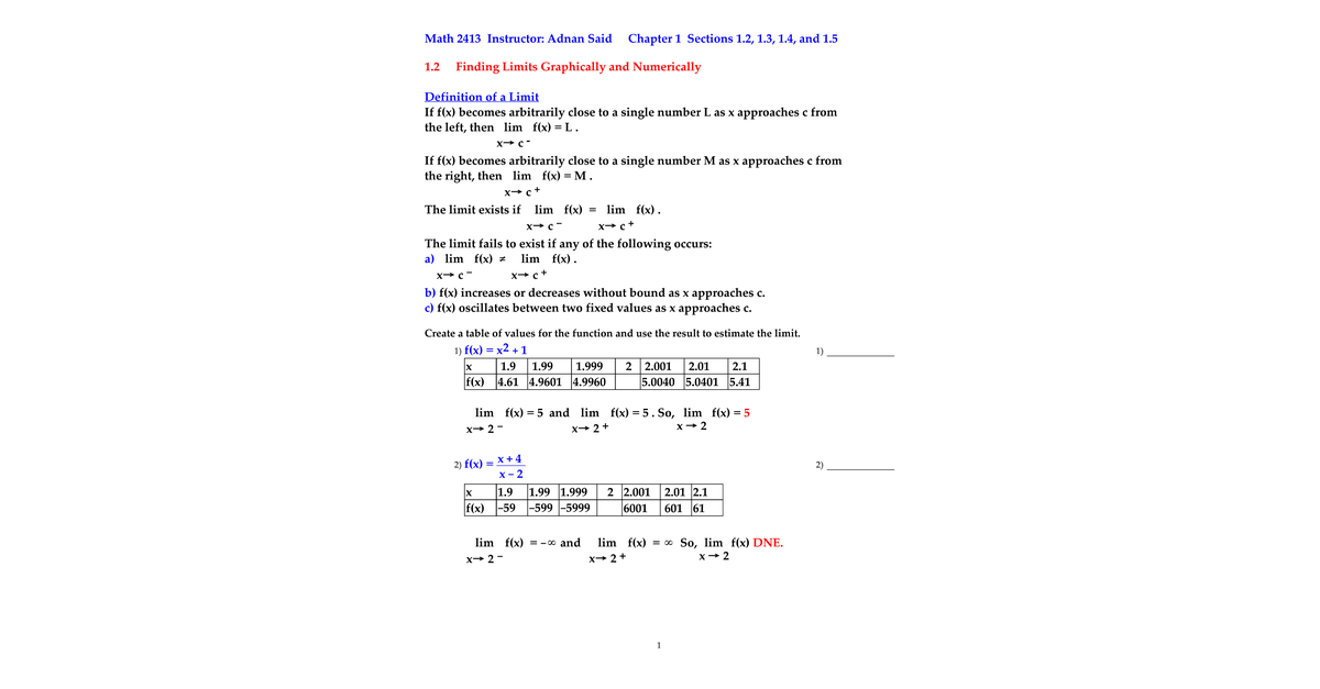 CH1 Handout Review