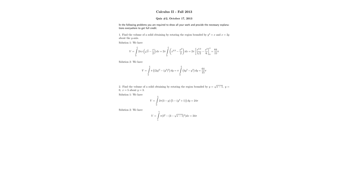 Calculus II 11 Fall 2013 Quiz02 Solutions