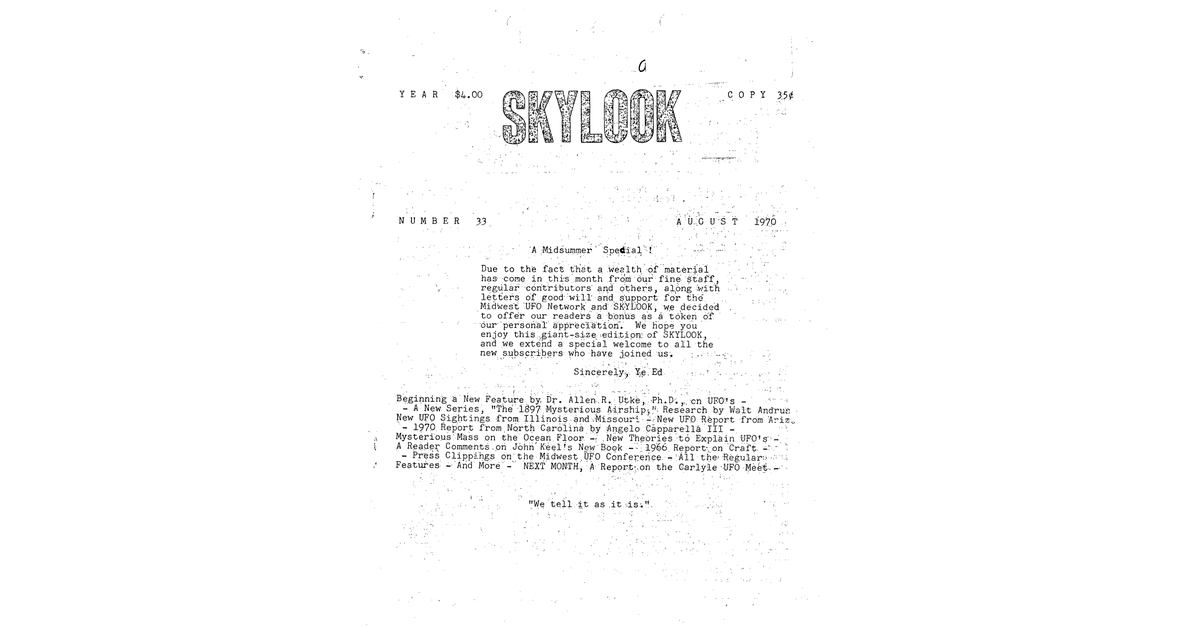 MUFON UFO Journal 1970 8. August Skylook