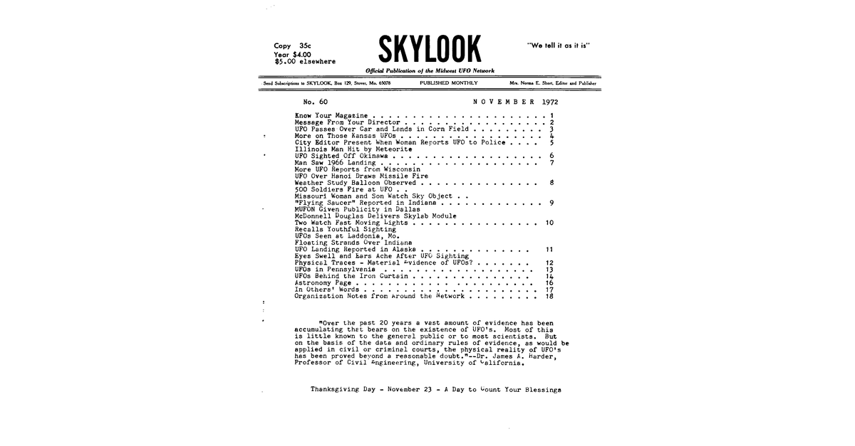 MUFON UFO Journal 1972 11. November Skylook