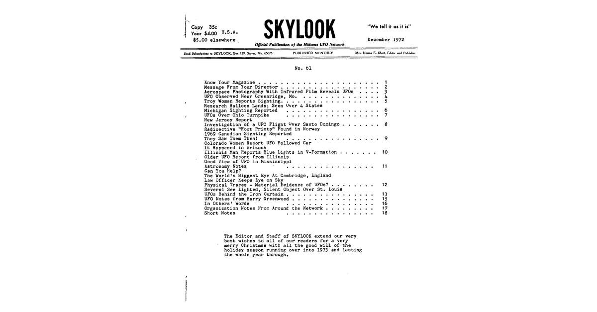 MUFON UFO Journal 1972 12. December Skylook