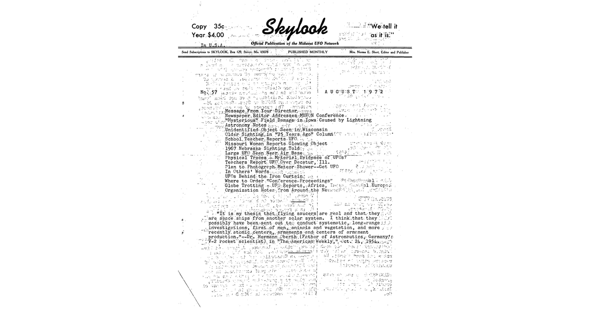 MUFON UFO Journal 1972 8. August Skylook