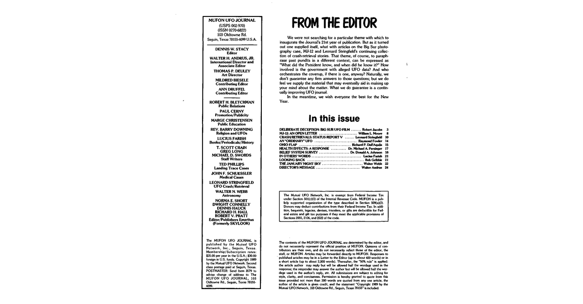 MUFON UFO Journal 1989 1. January Page 2