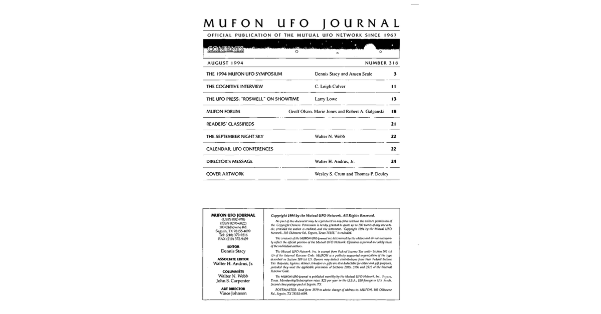 MUFON UFO Journal 1994 8. August Page 2