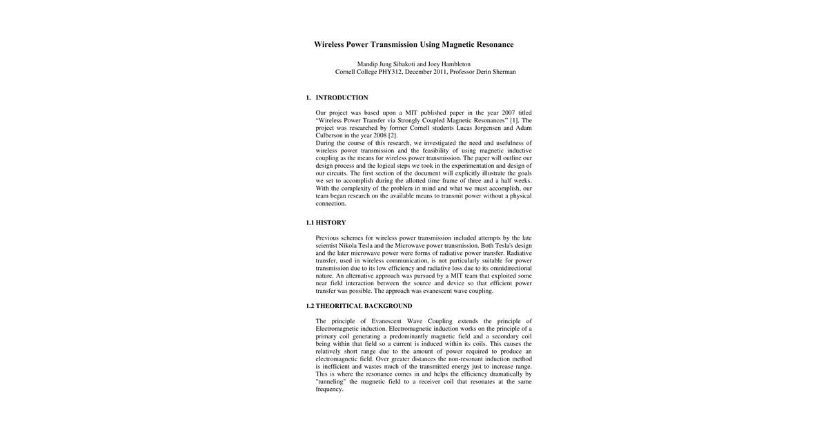 Wireless Power Transmission Using Magnet 1